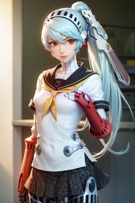 labrys android robot joints joints ponytail red eyes school uniform serafuku skirt