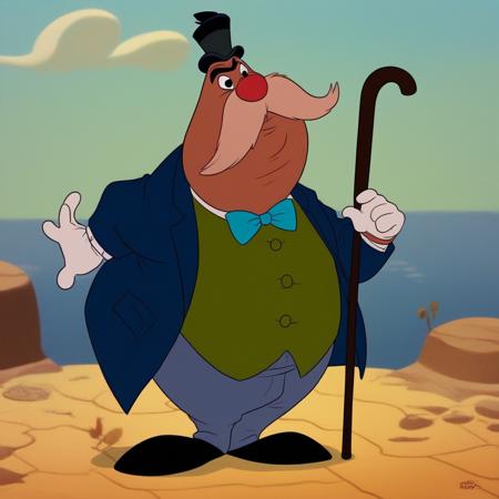 MRWALRUS, 1boy, solo, furry male, mustache, TOP HAT,  vest, bowtie pants, cane black eyes