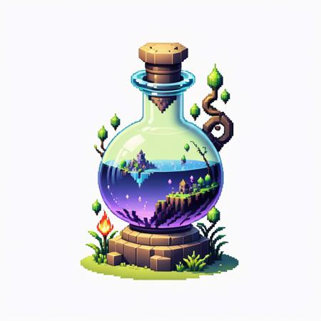 pixel-art <lora:FFusionXL-SDXL-Potion-Art-Engine-LyCORIS-LoKR-v1:1> game asset icon, game asset icon of a landscape of a Potion, Impressionist, Foggy, designed by Vivienne Tam, Ultra Detailed, dramatic lighting . low-res, blocky, pixel art style, 8-bit graphics