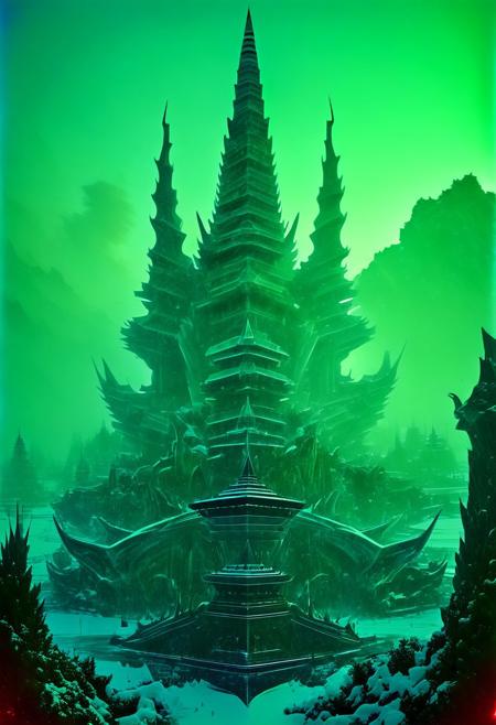 ( Hyper-realistic image of Wat Samphran, The Dragon Temple in Thailand, with intricate dragon sculptures, lush greenery, and a serene atmosphere. Detailed architecture, vibrant colors, and realistic textures. 4k resolution, trending on Artstation, fantasy vivid colors. :1.4)
BREAK
()Hyoer Realistic:2.0)Polaroid picture an image of a Hyper-realistic cityscape of Dubai transplanted into the icy landscape of Alaska. The Burj Khalifa and other iconic Dubai skyscrapers stand tall amidst snow-covered mountains and frozen lakes. Neon lights and holographic advertisements illuminate the buildings, contrasting with the serene, snowy environment. Advanced, futuristic architecture blends seamlessly with the natural beauty of Alaska. The scene is set at dusk, with the sky transitioning from blue to a deep, icy purple. Detailed reflections on the frozen surfaces, intricate lighting effects, and a sense of dynamic energy. Rule of thirds, high-resolution details, and realistic textures.