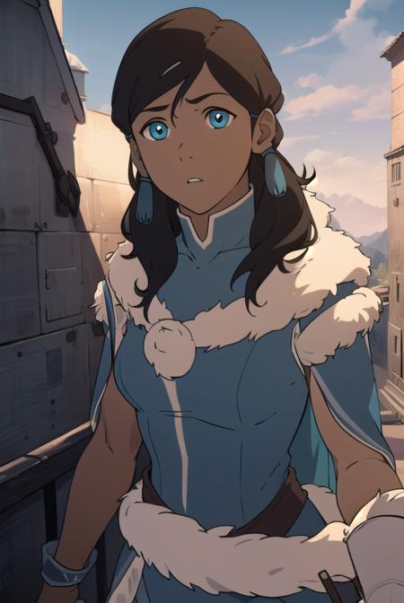 lhkorra, korra, long hair, blue eyes, brown hair, dark skin, dark-skinned female, hair tubes, normkorra, korra, long hair, blue eyes, brown hair, ponytail, dark skin, dark-skinned female, hair tubes, topknot, shkorra, korra, short hair, blue eyes, black hair, dark skin, dark-skinned female, fur trim, bare shoulders, armband, armlet, vambraces, bracer, pants, armband, green pants, bare shoulders,