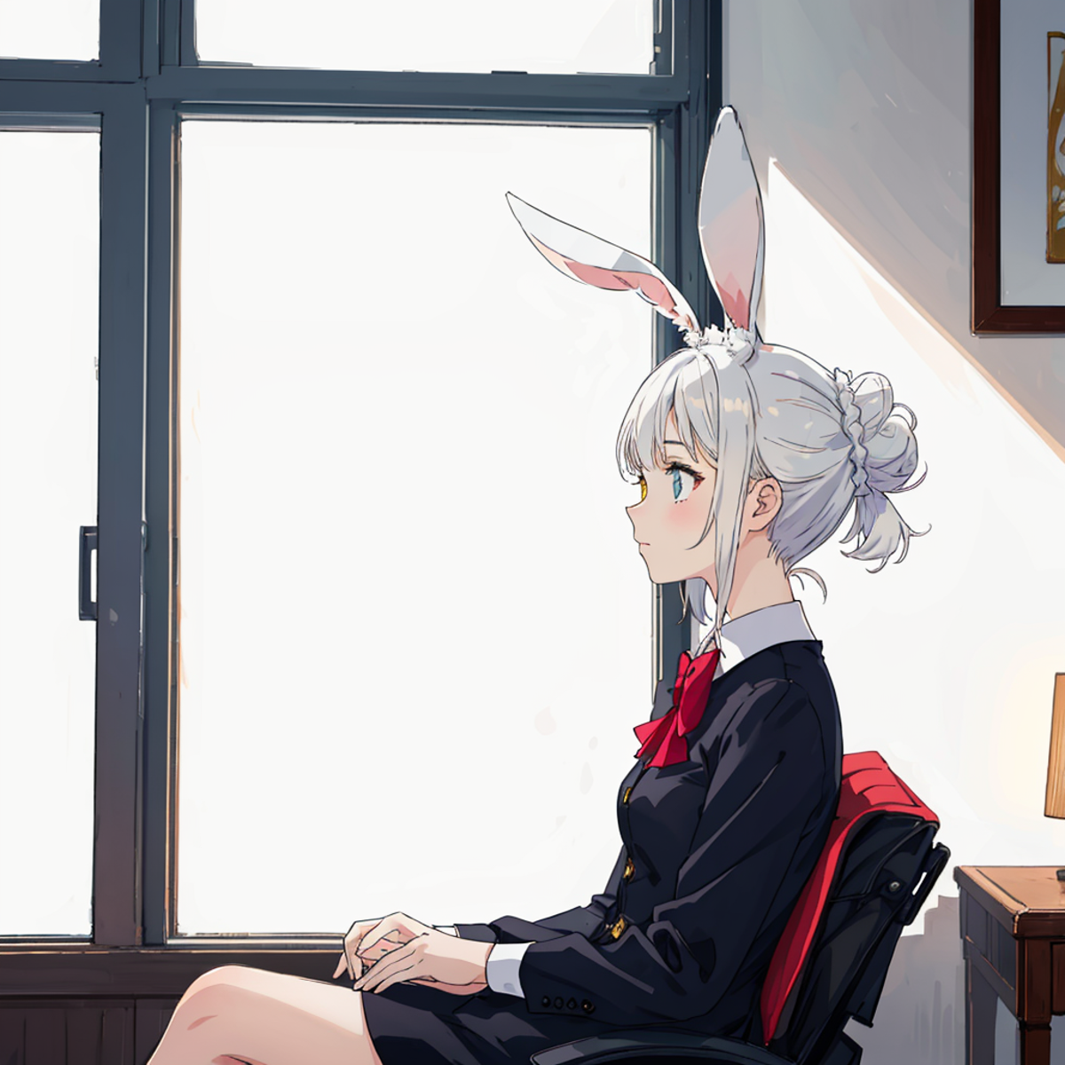 1girl, solo, room, ((masterpiece)), best quality, perfect face, (perfect anatomy), extremely detailed, rabbit girl, rabbit...