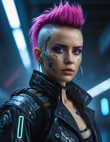 photo of a woman as a sexy punk cyborg in an (80s movie:1.2), (cyberpunk science fiction:1.2), modelshoot style, (extremely detailed CG unity 8k wallpaper), Intricate, High Detail, Sharp focus, dramatic, photorealistic, (Blade Runner style:1.2), ((punk outfit:1.2)), (long trousers), ((vivid atmosphere)), (looking at viewer:1.2), (detailed pupils:1.3), ((closeup portrait:1.1)), ((80s style))
, detailed, realistic, 8k uhd, high quality