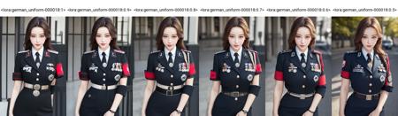 (8k, RAW photo, best quality, masterpiece:1.2), (realistic, photo-realistic:1.37),\(ulzzang-6500-v1.1\),\(detailed eyes\), \(detailed facial features\), \(\(detailed clothes features\)\), (upper body),(large breasts),(face focus),extremely detailed CG unity 8k wallpaper, huge filesize, ultra-detailed, highres, absurdres,beautiful eyes,ray tracing, dramatic shadows,fine detail,dramatic angle,high saturation,lens flare,(standing),soft light,Detailed skin texture, detailed clothing texture,looking at viewer,
1girl, solo,red armband,badge, necktie,light blush,(smile face,happy),solo, <lora:german_uniform-000018:1> german/(military uniform/),short pencil skirt,Monica Bellucci,