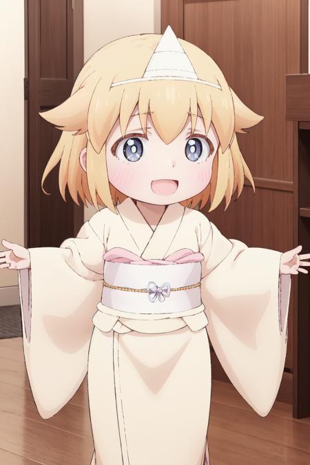 yuureichan,chibi,a very young child,white japanese kimono,white sash