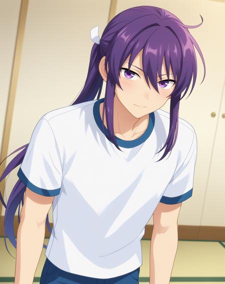 kanzaki_souma_pony, purple hair, purple eyes, long hair, low ponytail, 