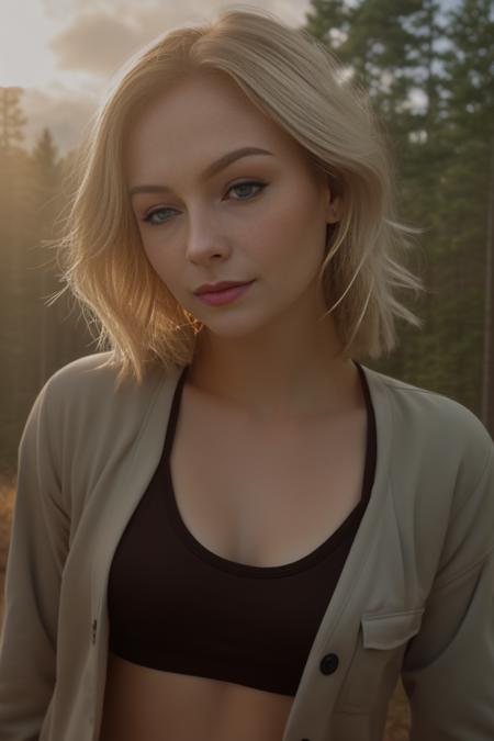 (headshot), 1girl, beautiful, sunset, beautiful sunset, cloudy, forest, nature hike, (((headshot))), BREAK
sports bra, backpack, yoga pants, BREAK
large breasts, makeup, long straight hair, pale skin, fair skin, white skin, BREAK
<lora:KallMeKris:1>