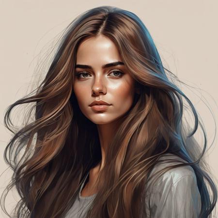 a drawing of a woman with long hair, a digital painting by Miroslava Sviridova, trending on cg society, digital art, long hair girl, in style of digital illustration, girl with long hair