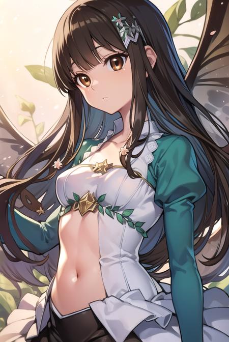 amagikoborii, <lora:amagikoboriitest:0.8>, 
koborii, (brown eyes:1.5), brown hair, long hair, hair flower, hair ornament, sidelocks, (small breast:1.2),
BREAK fairy wings, juliet sleeves, long sleeves, navel, puffy sleeves, thighhighs, white thighhighs, wings,
BREAK looking at viewer,
BREAK outdoors, city,
BREAK <lora:GoodHands-vanilla:1>, (masterpiece:1.2), best quality, high resolution, unity 8k wallpaper, (illustration:0.8), (beautiful detailed eyes:1.6), extremely detailed face, perfect lighting, extremely detailed CG, (perfect hands, perfect anatomy),