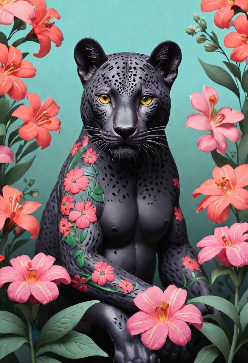 Panther with flowers