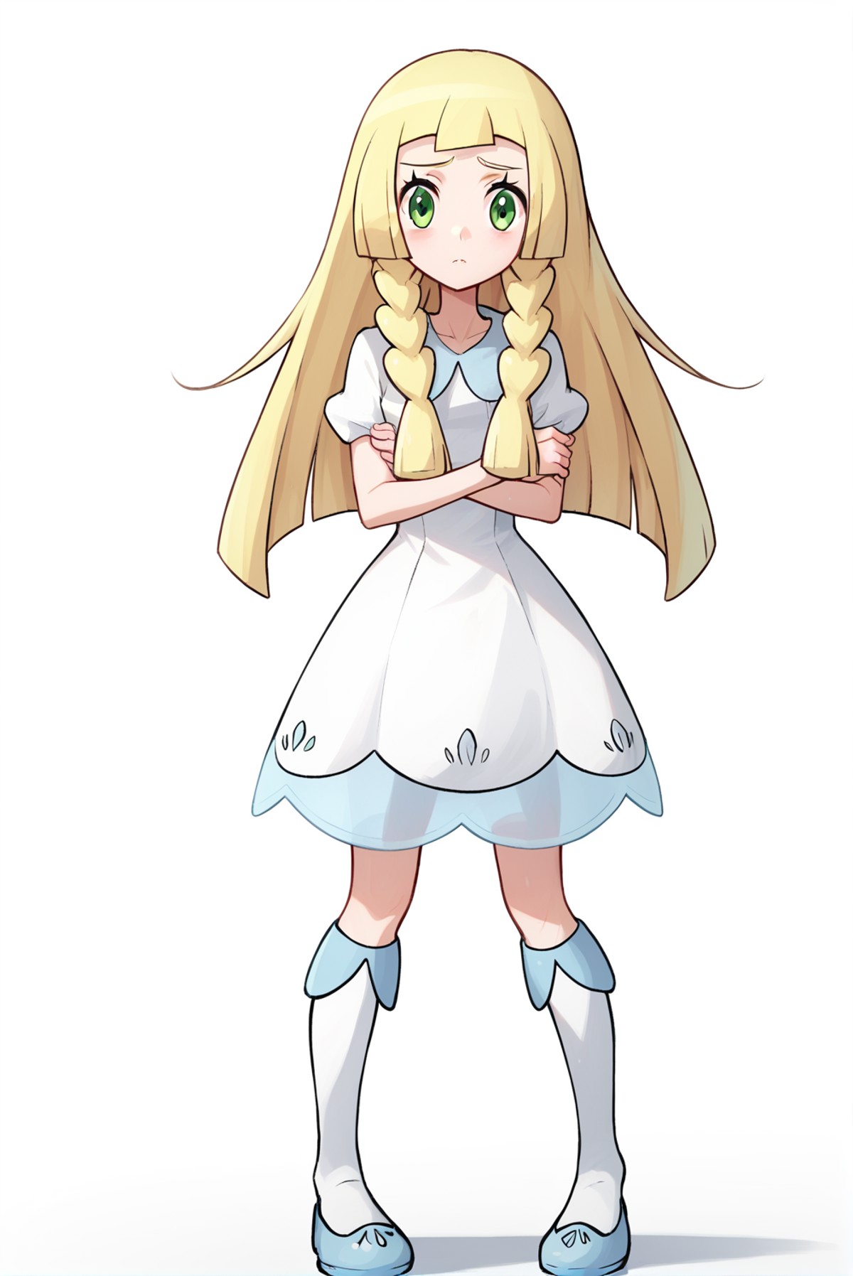 Score_9, Score_8_up, score_7_up, score_6_up, solo, 1girl, 1lillie1, blonde hair, green eyes, long hair, 2default2, twin br...