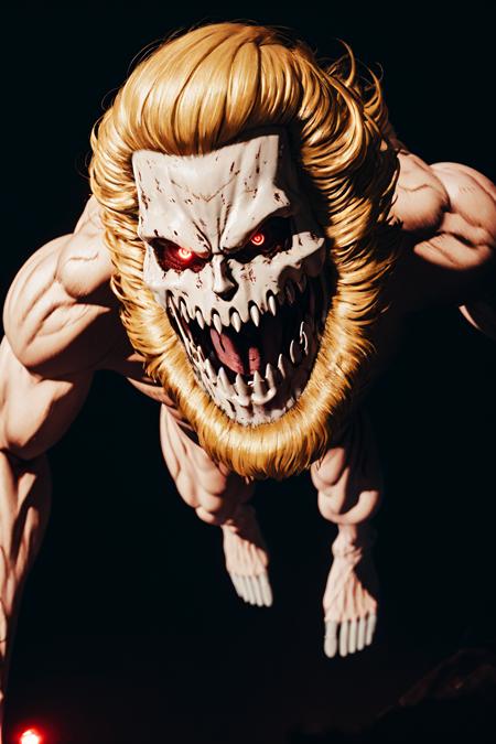 yomama_jaw_titan open mouth, sharp teeth blonde hair claws