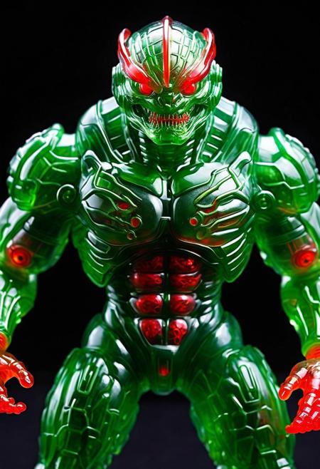 XCYP Art Toy,A translucent green and red kaiju cyborg, japanese sofubi EVA Material) Artist Design Piece,Award-Winning Lens,Highly Detailed,Ultra High Resolution,32K UHD,Clear Focus,Best Quality,Masterpiece.,