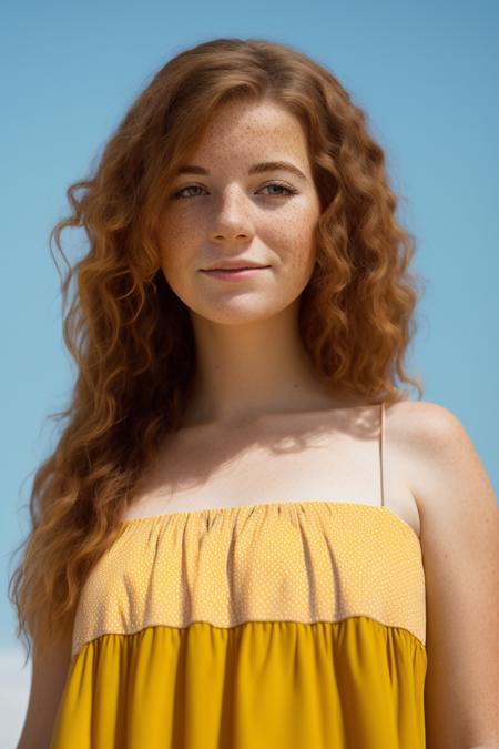 portrait woman, facing viewer, beautiful woman sundress, <lora:amsnaples:0.9> (freckles:1)