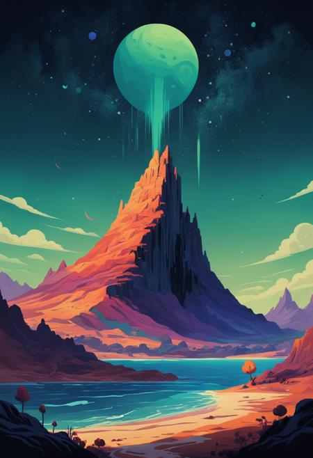 American Shot of Avian Cape of Poison, Dark Matter Realm, Anime in Mary Blair style, Idyllic, Eerie, masterpiece, trending on artstation, Polychromatic Colors,
 <lora:sd_xl_offset_example-lora_1.0:1> <lora:xl_more_art-full_v1:0.5>