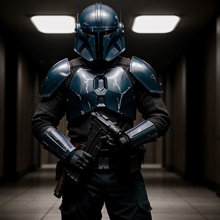 cinematic film still of  <lora:Mandalorian Style SD1.5:1.2>
in star wars universe a man in a blue grey helmet holding a gun Mandalorian style, shallow depth of field, vignette, highly detailed, high budget, bokeh, cinemascope, moody, epic, gorgeous, film grain, grainy