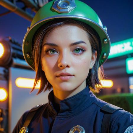 (stylized by theCHAMBA:1.2) and (KÅji Morimoto:1.3) , anime key visual, majestic, selfie shot angle of a Technopunk Moody short Roman (Female Firefighter:1.3) , the Firefighter has pleasant hair, Chic field in background, warm indoors with Catalpa, at Blue hour, Sharp and in focus, Magic Realism, Lonely, Seapunk Art, Neon Light, 50mm, Instax, halation, raytraced reflections, detailed face, Green detailed eyes, extremely hyper aesthetic, most beautiful artwork in the world