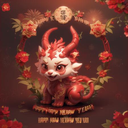 <lora:logo&icon1.5v2:1>icon,chinese new year,new year style, (red dragon baby:1.2),horns,flowers,(forturn words:happy new year:1.5),