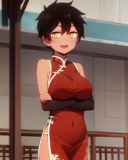 <lyco:Natsume-NAI-LyCORIS:0.9>
1girl, solo, wearing a (red Chinese dress), looking at viewer, ntsme, crossed arms, arms under breasts, \:\3, \:\D, v_eyebrows, large breasts