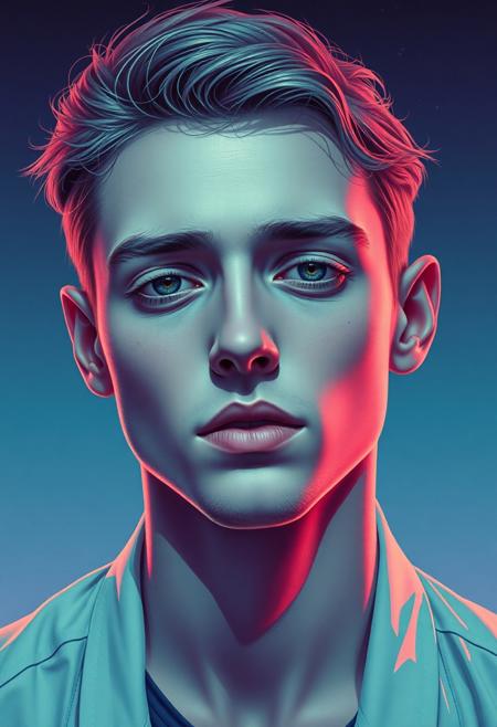 high quality design aesthetics, disco, eighties, synth pop, detailed, synthwave, melancholic, pop album cover for a sad love song, young white man, artist name "MUSAIC"