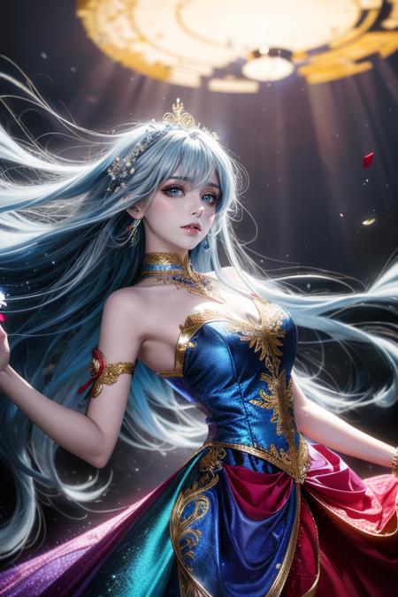 1girl,light blue hair,long hair,red eyes,expressionless,dullyarts,flower field,gorgeous costume,kingly,holding roses,concept art,colorful palette,fallen-leaves,fine art parody,(photorealistic),(low shot:1),(abstract background, zentangle, fractal art:1.3),official art,unity 8k wallpaper,ultra detailed,beautiful and aesthetic,masterpiece,best quality,(dynamic angle),(dynamic pose),glowing skin,(floating colorful sparkles:1) the most beautiful form of chaos,elegant,a brutalist designed,vivid colours,romanticism,classic<lora:classic_pen:0.4>,<lora:beautifulDetailedEyes_v10:0.5>,<lora:Asian girls faceV2:0.5:FACE>, <lora:more_details:0.5>