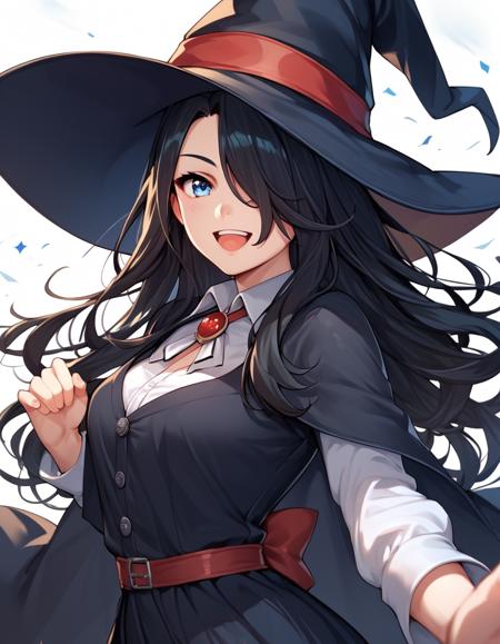 Elaina, long hair, bangs, blue eyes, hair between eyes, purple eyes, grey hair, ahoge, witch hat,  Estelle, short hair, bangs, yellow eyes, purple hair, witch hat,  Fran, long hair, blue eyes, black hair, hair over one eye, witch hat,  Mina, long hair, bangs, blue eyes, black hair, witch hat,  Mirarose, long hair, black hair, purple eyes,  Nino, long hair, bangs, black hair, red eyes, hair over one eye,  Odoko, long hair, bangs, brown hair, purple eyes,  Saya, short hair, blue eyes, black hair, braid,  Selena, long hair, red eyes, blue hair, white dress,  Sheila, long hair, blonde hair, green eyes, ponytail, witch hat,  Victoria, long hair, blue eyes, braid, single braid, witch hat, ahoge, white hair, 