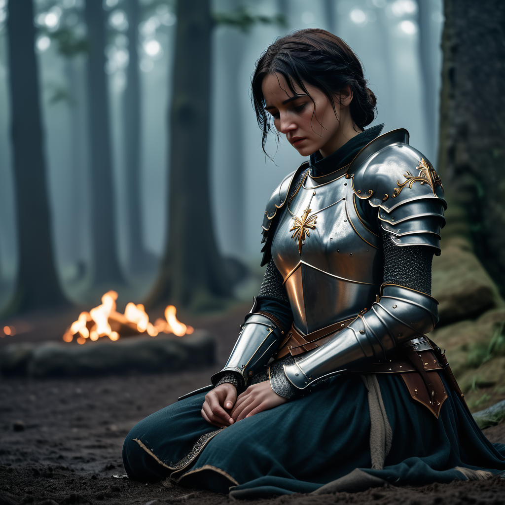cinematic_still_long_shot_of_hkstyle_joan_of_arc_wearing_simple_medieval_armor__cropped_short_dark_hair__crying__sad__kneeling_on_the_earth__sweaty_and_bloody_skin___emotional__harmonious__vigne_1.png