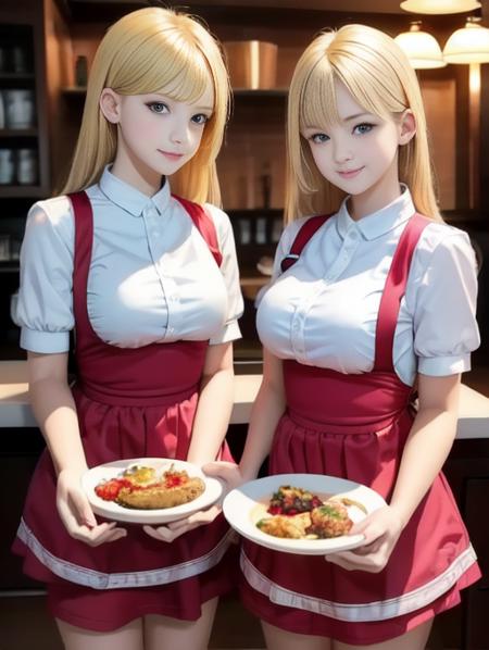 high_quality,best quality,masterpiece,2girls,waitress,looking at viewer, smile,<lora:pnxWaitress:0.9>