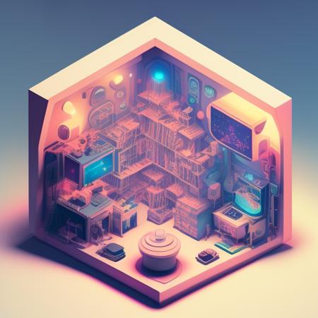 duskametrik isometric cutaway of a 1980s vaporwave poster cinematic lighting bokeh vaporwave elements  incredibly detailed duskametrik