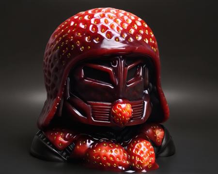 a carved strawberry sculpture  of Dark Helmet, <lora:ral-strawberryjam:1>, ral-strawberryjam, <lora:dark_helmet:1> ,