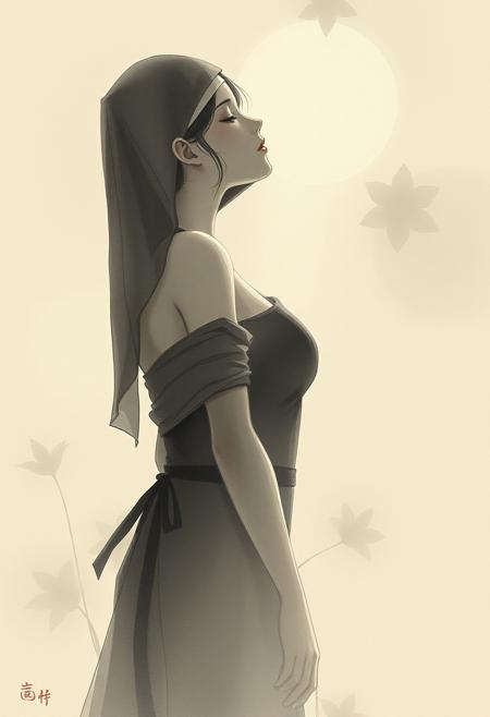 A serene, introspective female figure, sexy nun and vulnerable, is bathed in the soft, diffused light of a Japanese-inspired setting. The sumi-e ink wash painting style is employed to create a sense of subtlety and restraint, with gentle brushstrokes and muted tones. In the foreground, the subject's delicate form is rendered in subtle chiaroscuro, as if illuminated by a faint, otherworldly glow. The overall composition exudes a sense of quiet contemplation, inviting the viewer to step into the peaceful, zen-like atmosphere., masterpiece,best quality,official art, extremely detailed 8k wallpaper,absurdres,8k resolution