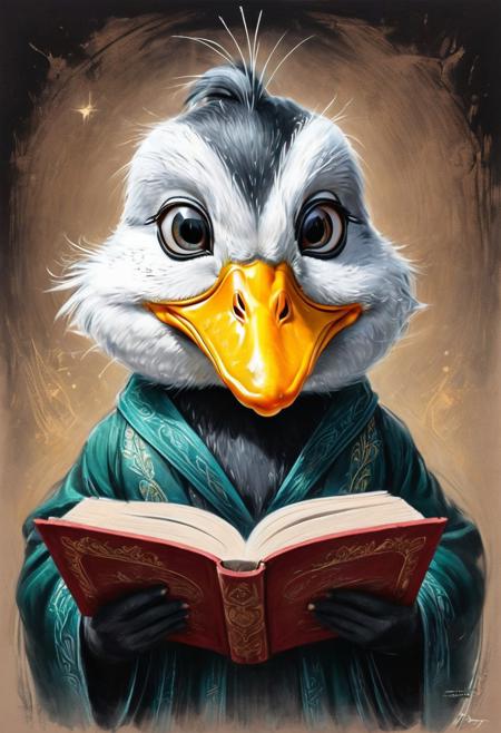 #pastel, #dry chalk drawing, #chalk on paper, #chalk shading, #chalk drawing, #tinted paper, #colored chalk drawing, #chalk shading,
digital artwork of a little duck dressed in an ornate wizard robe, holding a book and reading it, wearing large round transparent glasses,
style: Antonio Mora, Andre Cohn, Arthur Bordalo, Bob Ringwood, Benedick Bana,