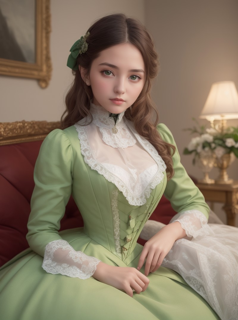 8k, masterpiece, highly detailed, high quality,
1girl, wearing a green (victorian dress), <lora:victorian_dress-SD-2.0:1>
...