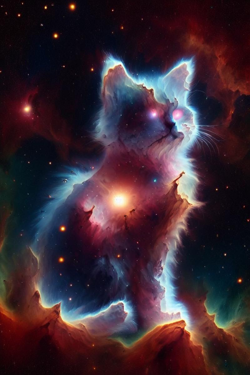 A Kitten's Face in a Space Background