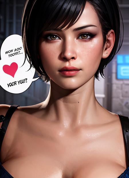 1girl, portrait of beautiful ada, looking at looking at viewer, black hair, ((heart-shaped pupils)), ((spoken heart)), blush, short hair, athletic night, volumetric lighting, best quality, masterpiece, intricate details, tonemapping, sharp focus, hyper detailed, trending on Artstation, ada, realistic <lora:sxz-ada:0.6>