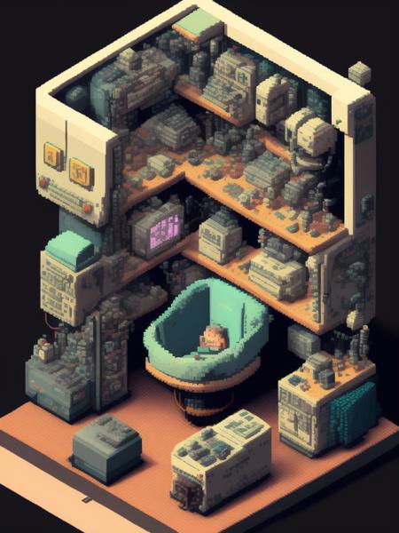 <lora:IsometricCutaway:1>8 bit retro isometric pc game with biomorphic design by rudi giger, isometric game about giant crying baby seating in bio laboratory, giant crying baby seat in centre, very detailed concept