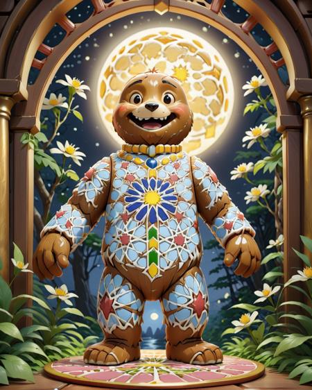 designed by Makoto Shinkai and Studio Ghibli, concept art, gingerbread man, Gold Leafing, Dogwood background, Highres, Moon in the night, contest winner, Pixabay, Concept Art World, <lora:Zellij:1> zlj-xl