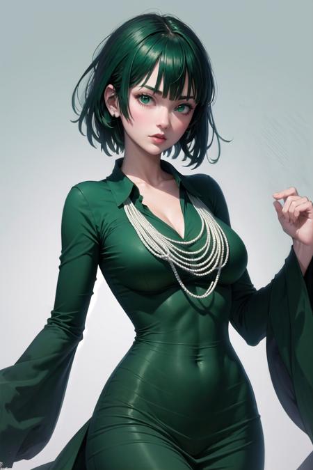 <lora:wrenchopmfubuki:1>, opmfubuki, green hair, green dress, detached collar, taut clothes, taut dress,