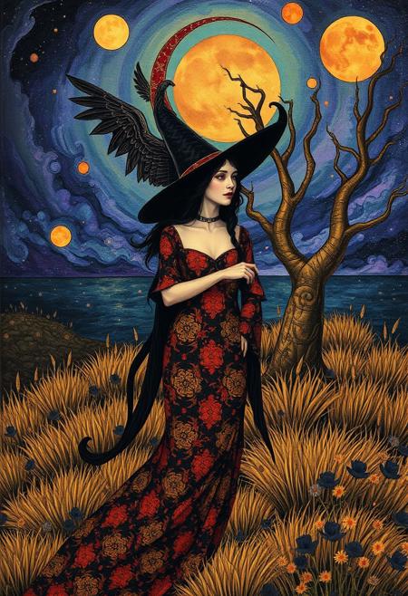 Something wicked this way comes, Style by Gustave Klimt and remedios Varo and Jocelyn Hobbie and Lee Bogle<lora:xl_more_art-full_v1:0.3>