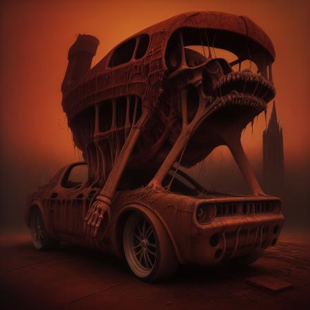 High detail painting in the style of (b3ks1nsk1:1.1) <lora:Beksinski1:0.5> (car:1.2),
(fog, haze, structures, ominous, long, red, orange, sky, bones, skeleton, skull, creature, apocalyptic, teeth, silhouette, glowing, cathedral, floating, massive, lovecraftian, cracked, dry, crumbling, nightmarish, horror, gothic:0.8), surrealist, dystopian, absurdes, 8k high definition, highest quality, masterpiece, best quality, 8k, HDR, ultra-detailed, amazing, intricate