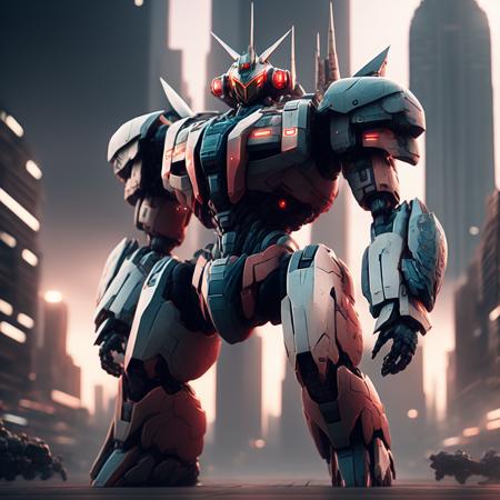 photo Mobile Suit gundam, Mecha standing in an Advanced Cityscape (GundamCityscape style:1) <lora:djzGundamCityscape:0.8)