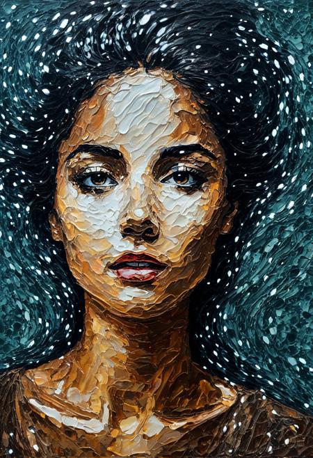 Stunning moody acrylic painting of an emotionally charged female portrait, tense, anguished, textured impasto, minimalism, thick and heavy strokes, gritty, sublime, aged, exotic, emotional, magical, elegant, gorgeous, majestic, mysterious, strongly lit, swirling, beautiful, shimmering, textured, mixed media, collage, edgy, realistic, moody, odd, strange, mysterious, eye catching, super cool, gossamer, ethereal, fantasy, award winning, thought provoking, hyper detailed face and eyes, highly detailed, beautifully lit, scattered light, sunbeams,