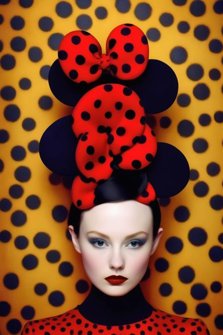 <lora:Erik Madigan Heck Style:1>Erik Madigan Heck Style - Erik Madigan Heck style, high fashion, exotic dark Minnie Mouse headpiece