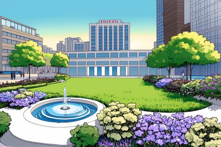 <lora:JJsLandscapeDesign:.8>, masterpiece, best quality,Landscape, scenery, outdoors, building, tree, sky,  real world location, day, grass, bush, flower, city, fountain,,sketch