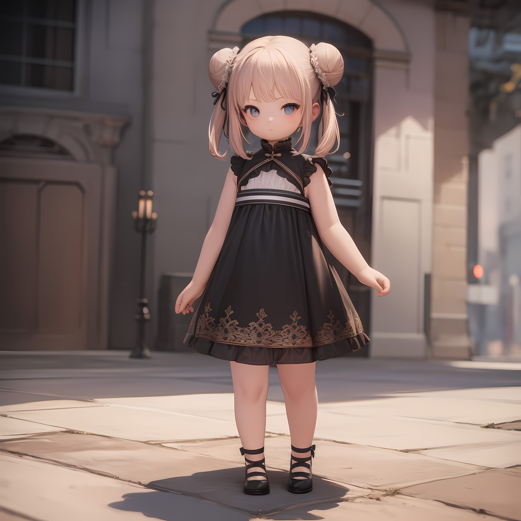 ((masterpiece, best quality)),(complex light), 1girl,  ,solo,solo focus, full body,double bun,  <lora:Lalafell1-10:0.6>