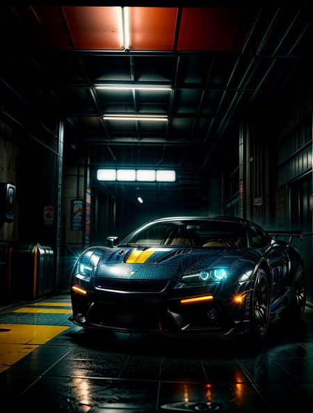 cyberpunk 2077 supercar, blue, in cyberpunk 2077 city photoshoot, running at high speed, glowing lights, speed sensation, well framed at middle range, neon colored luxury rims, slammed, extreme detail, illegal race car, extreme photorealistic, 3D, 8k, Hyper detailed car, perfect soft lighting, great lighting, car photography, fisheye lens, raining, reflection, octane render, high quality, <lora:more_details:.6> <lora:more_details:1>, <lora:wowifierV3:1>