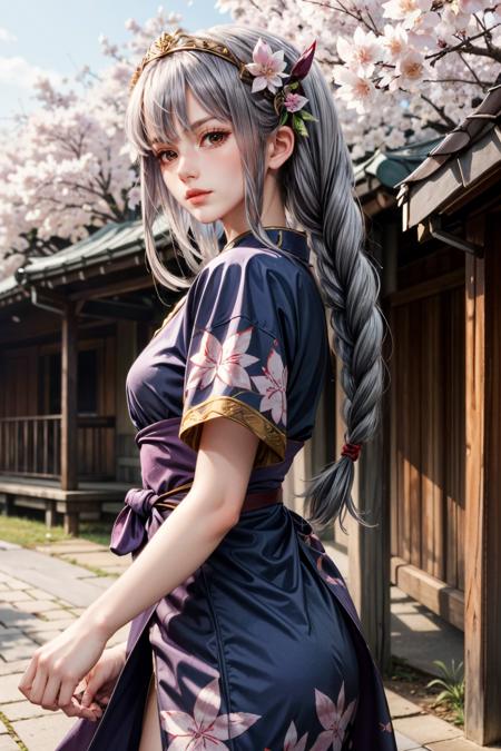 (masterpiece, best quality) <lora:epi_noiseoffset2:1>  <lora:add_detail:0.7>  <lora:ValkyrieProfileLenneth:0.8>
ValkyrieProfileLenneth, 1girl, solo, long hair, long single braid, yukata, japan, cherry blossoms, hair ornament,