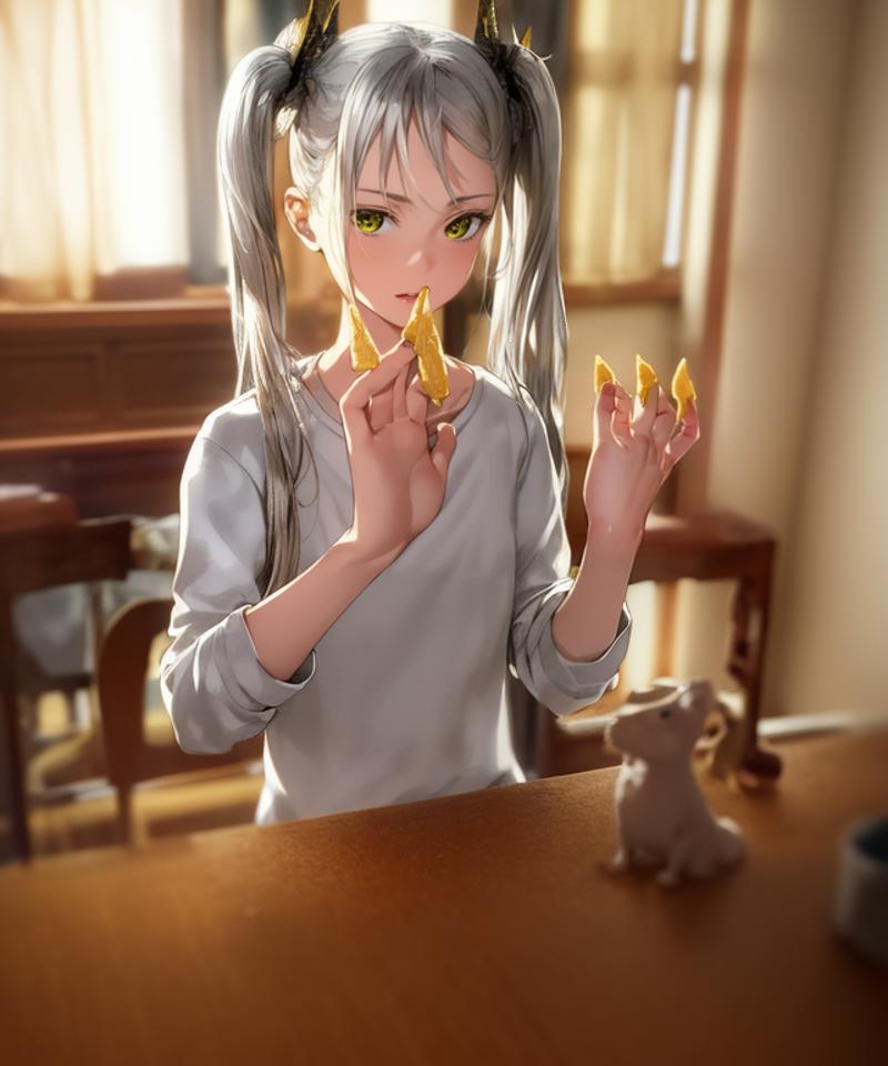 Finger on snacks bugles , japanese TONGARI CORN image by maruhobby924