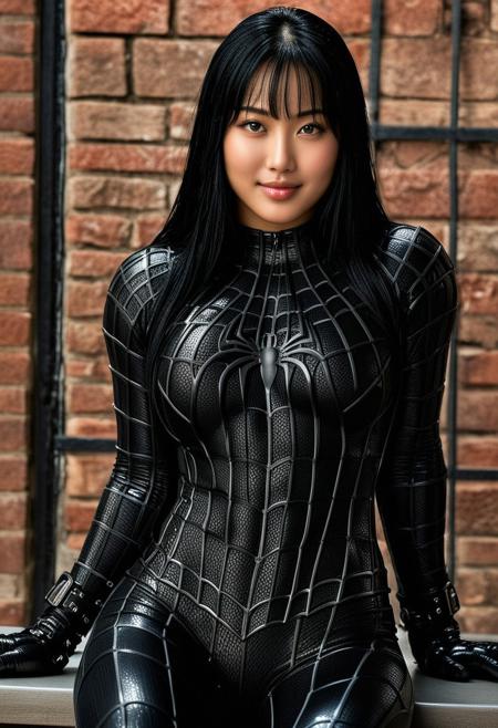 score_9, score_8_up, score_7_up, best quality, realistic, masterpiece, beautiful detail, hyperrealistic, cafe, ((1girl, woman body, huge breasts)), amazing detailed full body portrait of a beautiful japanese girl, wearing a realistic and highly detailed black raimi spider-man suit, ((huge muscular girl)), professional model wears ultra - detailed and grained black raimi spider - man suit, suit covered entire body and hand, spiderman gloves, wet, (reading), close up, cute smile, black hair, octane render, highly detailed, volumetric, dramatic lighting, (highest quality:1.1), (HDR:1.3), (top quality, best quality), realistic, high definition, Expressionism - sharp focus, professional photography, masterpiece, ultra detailed photograph, high quality, 8k,