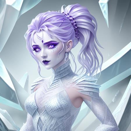 ultra detailed abstract photography of a cute pale draconian IceAI girl in full body pose, mix of dragon and girl, half dragon, silver ponytail with strands hair, (masterpiece), realistic, beautiful face, cinematic light, (beautiful purple eyes:1.3), perfect anatomy,dragon horns,
fine detailed silver crescent glasses, pointy ears, cowboy shot, medium breasts, (fine detailed scaly skin:1),black lips, black eye shadow
<lora:IceAI:1.0>